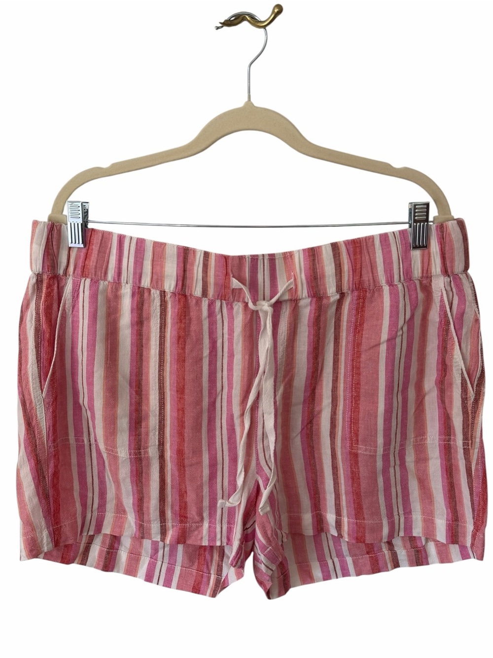 Caslon Pink Coral Striped Linen Blend Drawstring Shorts Large Beach Resort